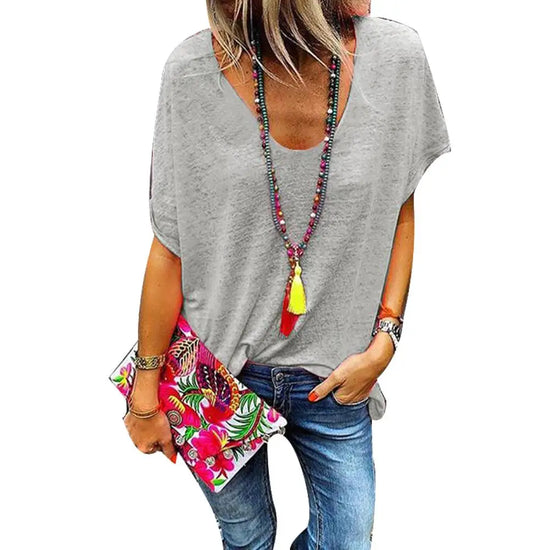 Loose  T shirt Women Oversized Candy Color V Neck Ladies Sweatshirt Short Sleeve T-Shirt Summer Tee Female Loose Top T-Shirt