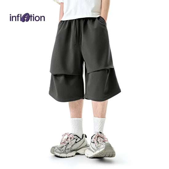 INFLATION American Style Cropped Sweatpants Streetwear Wide Leg Casual Loose-Fit Shorts