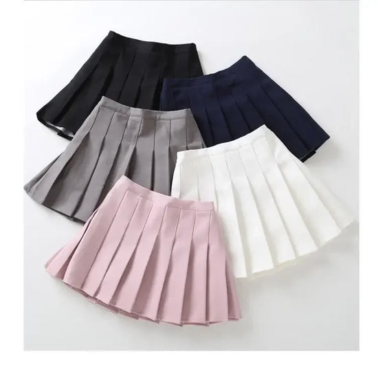 Children Summer Skirts Girls Mini Skirts Vintage Pleated Skirt Korean Tennis Skirts Short Student Uniform Skirts White Black