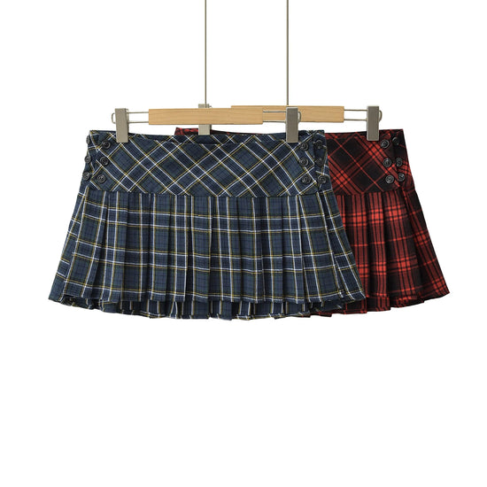 Summer Mini Skirts For Woman Korean Fashion Red Plaid Skirts For Women Y2k Skirts Pleated Skirts Preppy Style Side Button Up