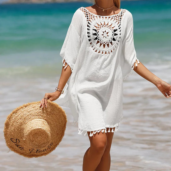 Para Praia See Through Bat Sleeve Shirts 2024 Beach Dress Drawstring Swimwear Cover Ups Sexy Beach Outfits for Women Beachwear