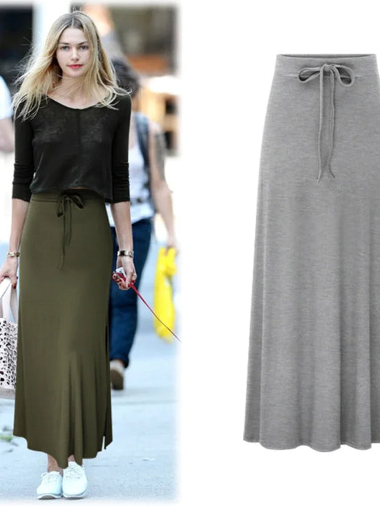 Women Casual Skirts 2024 Autumn Irregular Elastic Waist A-line Cotton Skirts Hip Slim Long Loose Sheds Skirts Bowknot Skirts
