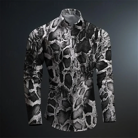 New 3D Printed Animal Pattern Snakeskin Print Shirt Men&